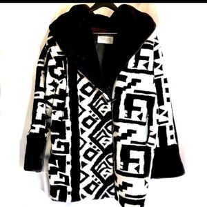 Vintage Greek key faux fur coat